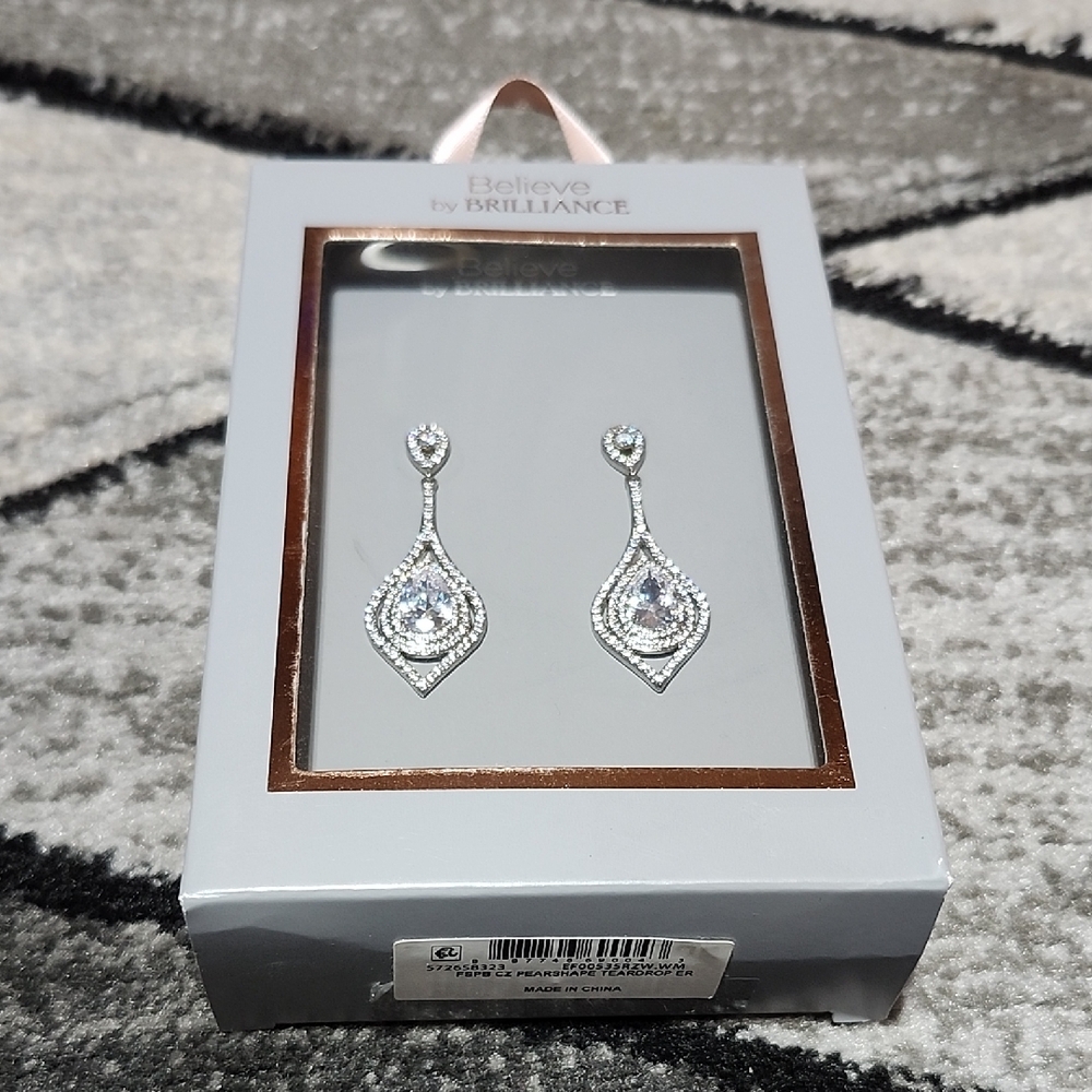BELIEVE BY BRILLIANCE PEARSHAPE TEARDROP DANGLE CUBIC ZIRCONIA EARRINGS